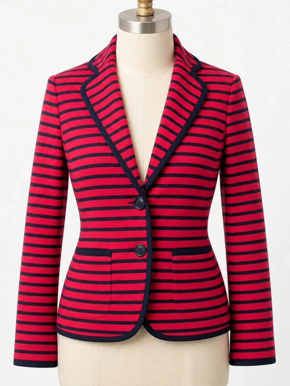 💐 TALBOTS Nautical Striped Knit Blazer Jacket Red Navy XS Petite Anchor Button - Picture 1 of 12